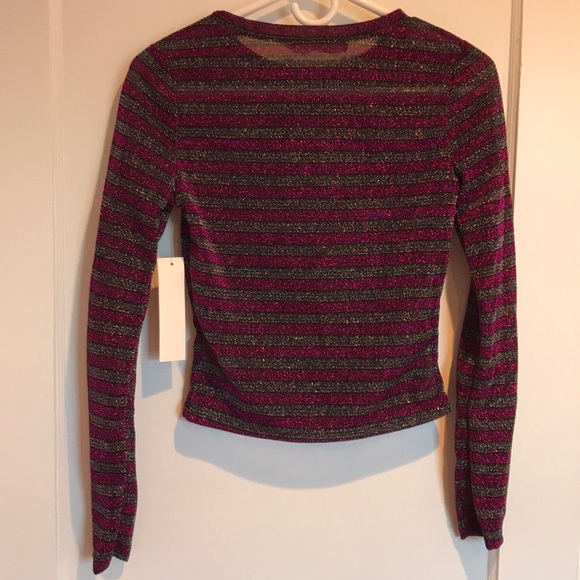 Pink striped sheer cropped top. - Picture 2 of 6